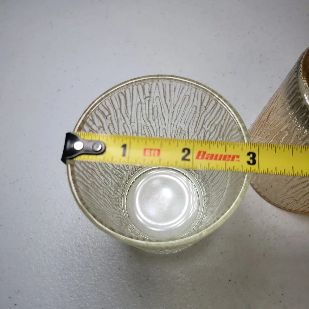Vintage‎ Bark Wood Rustic Textured Glass Tumblers Set of 2 Clear Amber